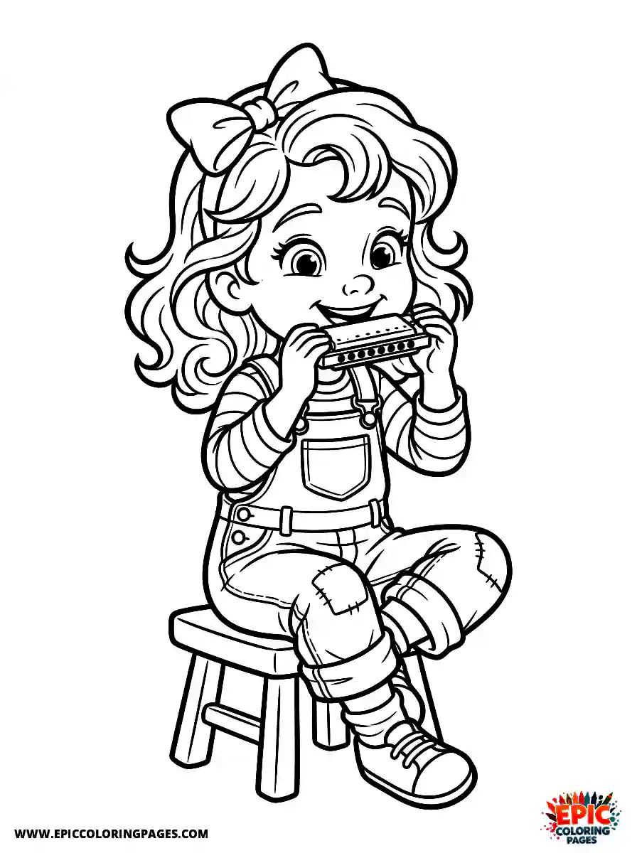 2D Disney Style Girl adorable 2d disney style girl playing harmonica sitting down