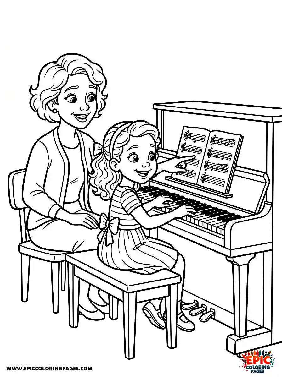 2D Disney Style Girl adorable 2d disney style girl playing piano during music lesson