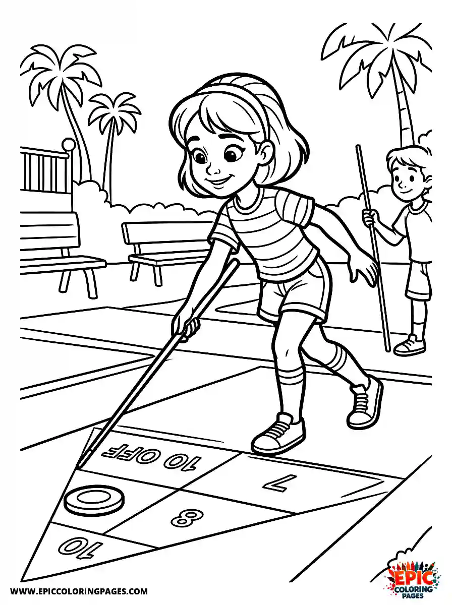 2D Disney Style Girl adorable 2d disney style girl playing shuffleboard game