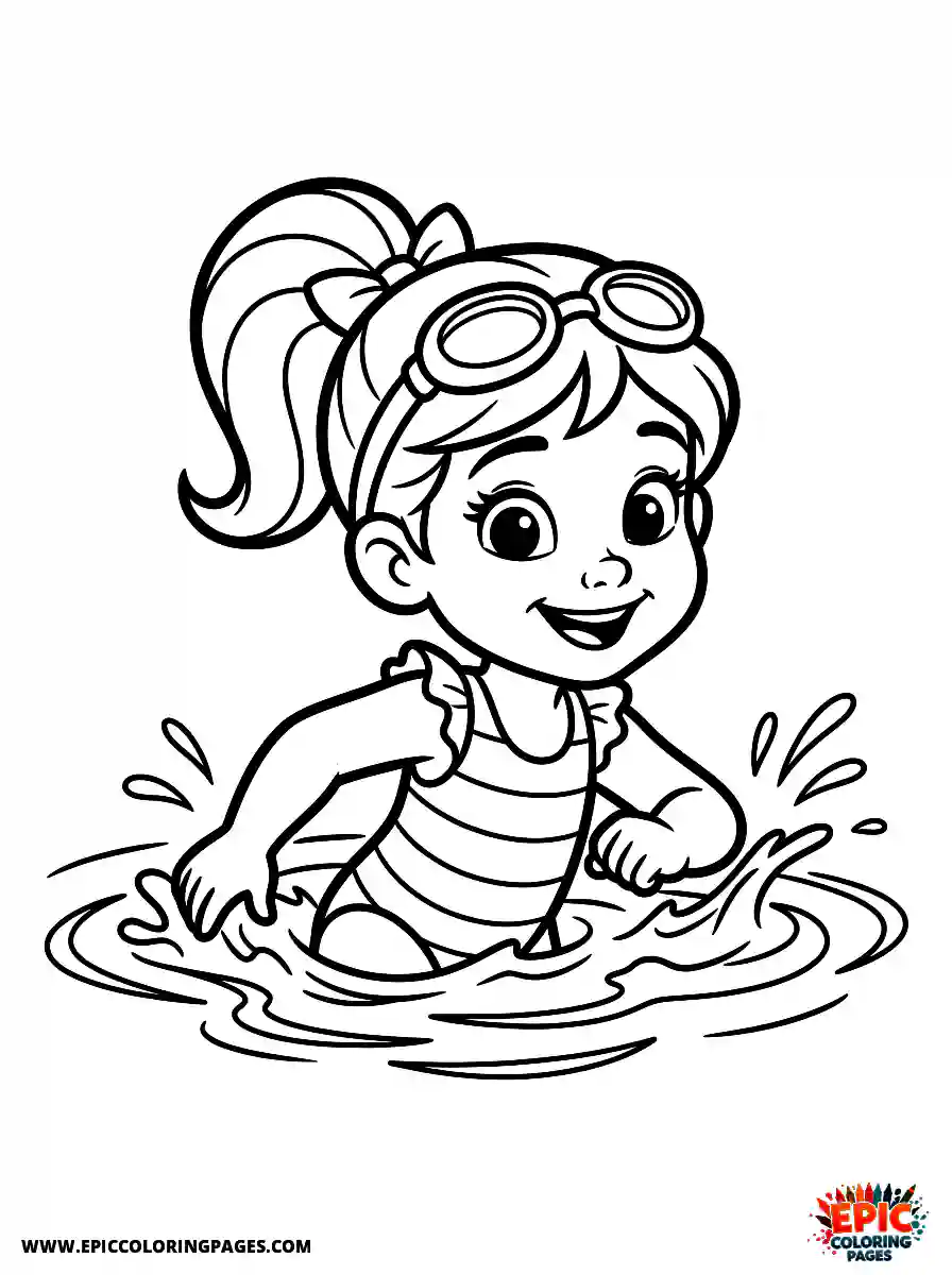 2D Disney Style Girl adorable 2d disney style girl swimming in pool during summer