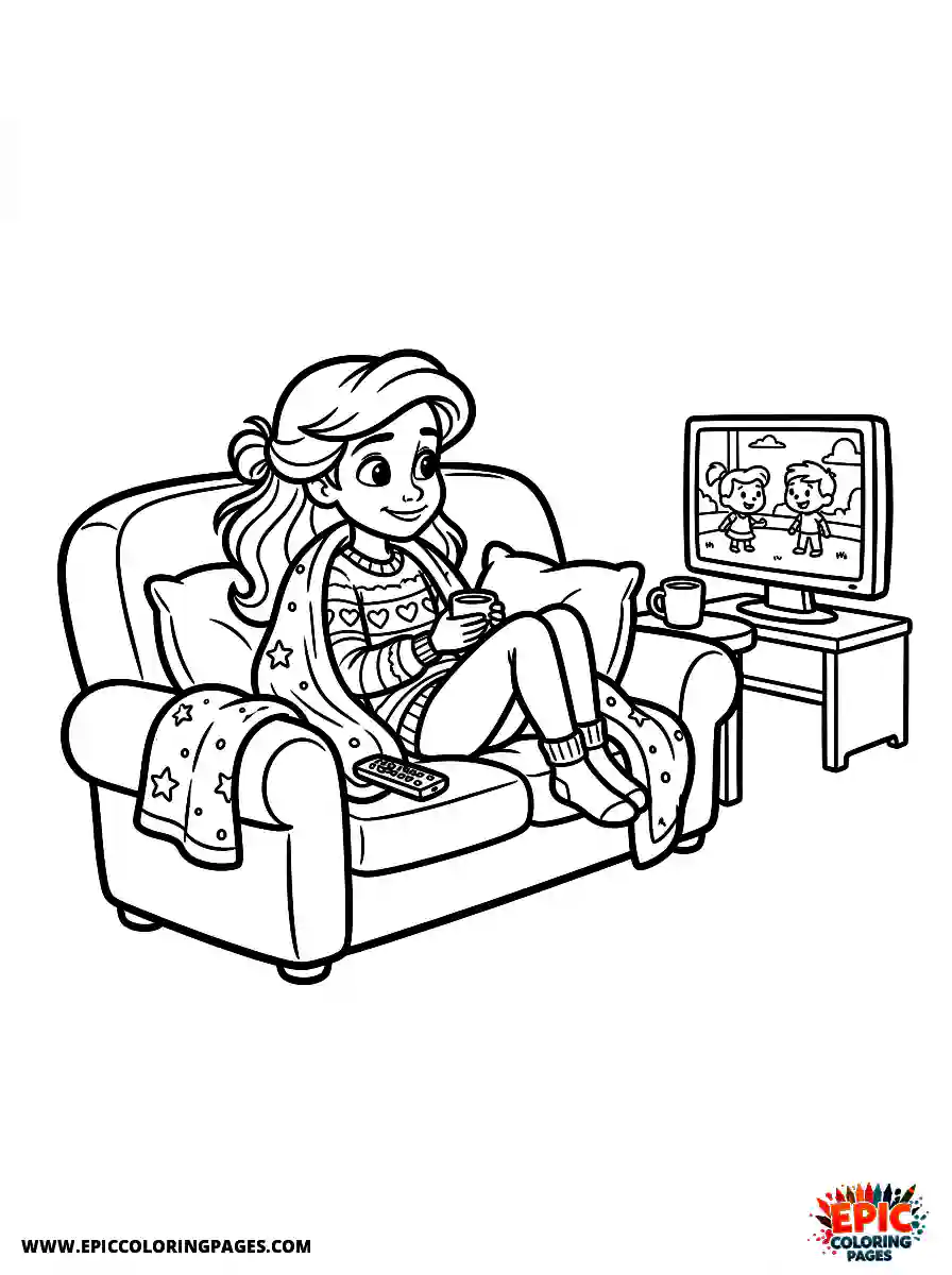 2D Disney Style Girl adorable 2d disney style girl watching tv on sofa during relaxing evening