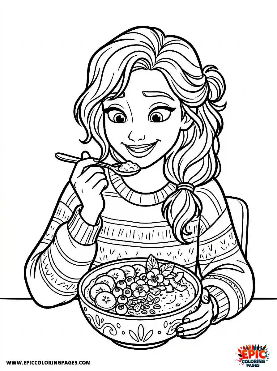 3D Disney Style Girl Adorable 3D Disney style girl eating smoothie bowl
