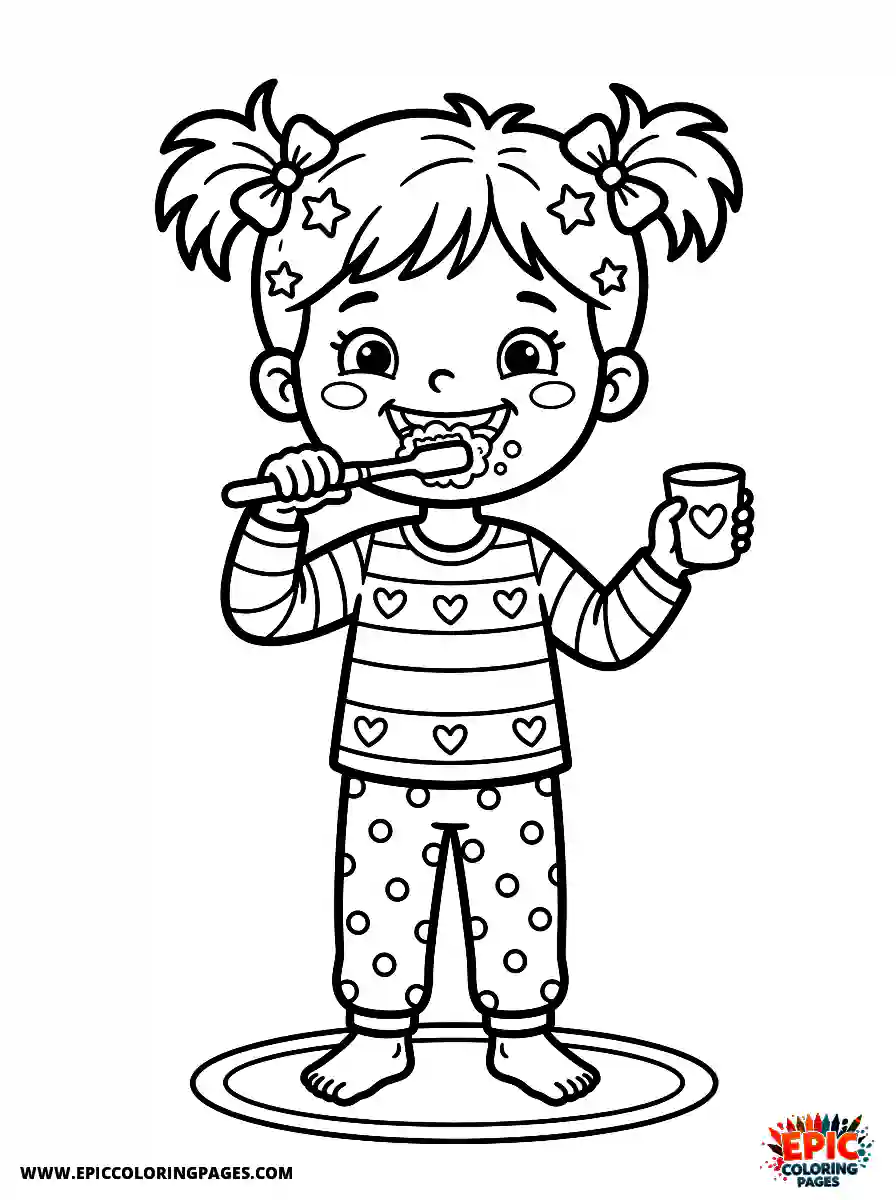 Cartoon Girl cartoon girl brushing teeth in front view cheerful mood