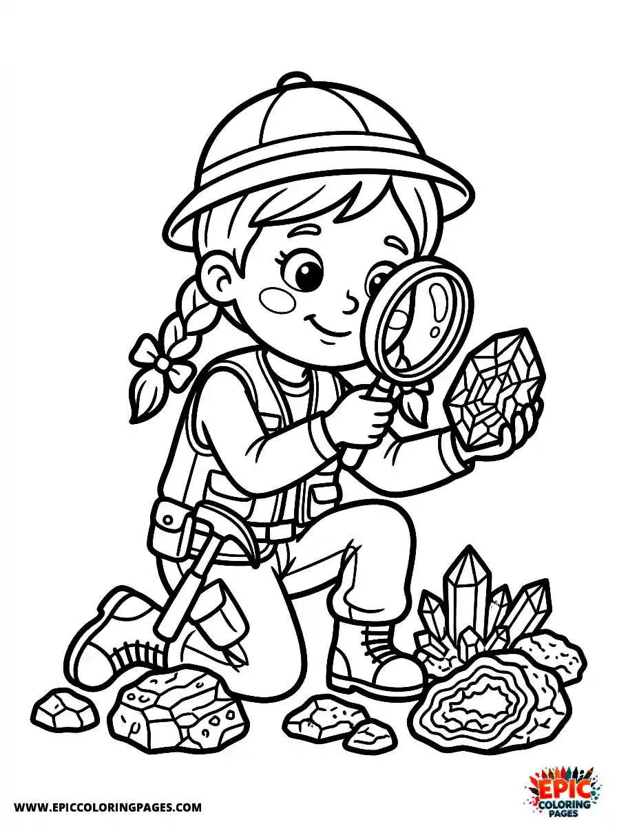 Cartoon Girl cartoon girl geologist studying rocks minerals