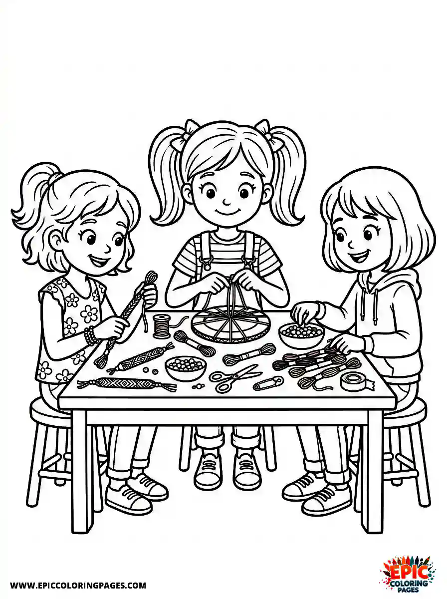 Cartoon Girl cartoon girl making friendship bracelets craft