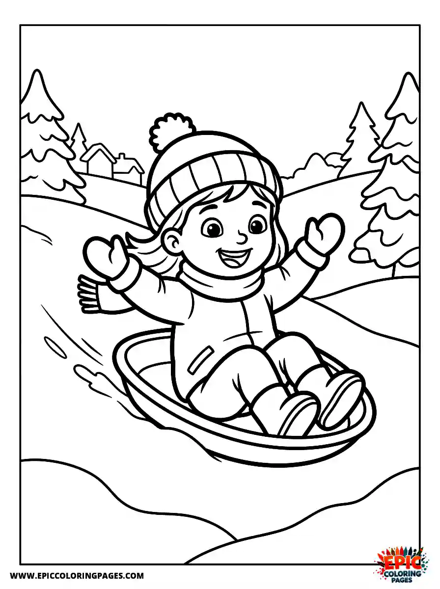 Cartoon Girl cartoon girl sledding down a snowy hill leaning back