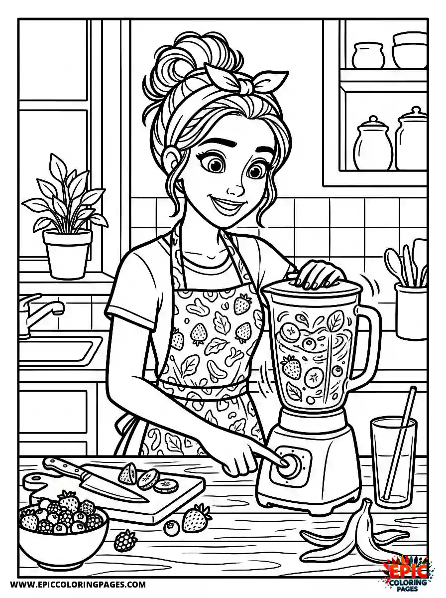 2D Disney Style Girl cute 2d disney style girl blending fruit smoothie
