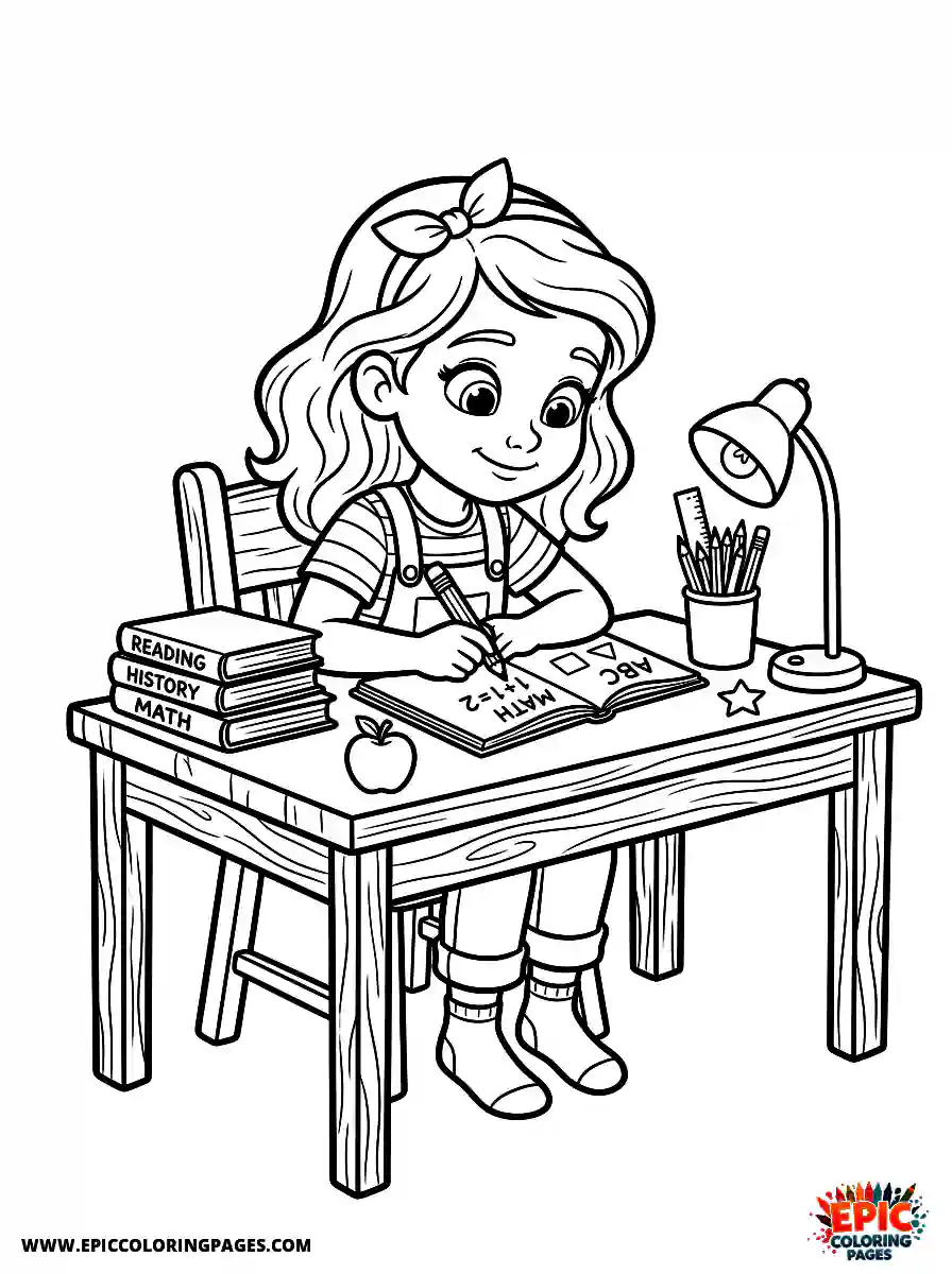 2D Disney Style Girl cute 2d disney style girl doing homework at desk