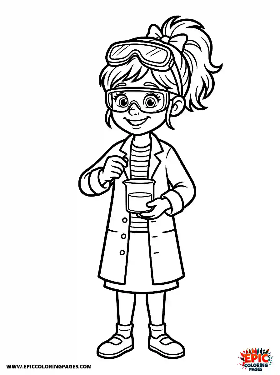 2D Disney Style Girl cute 2d disney style girl dressed as chemist holding beakers