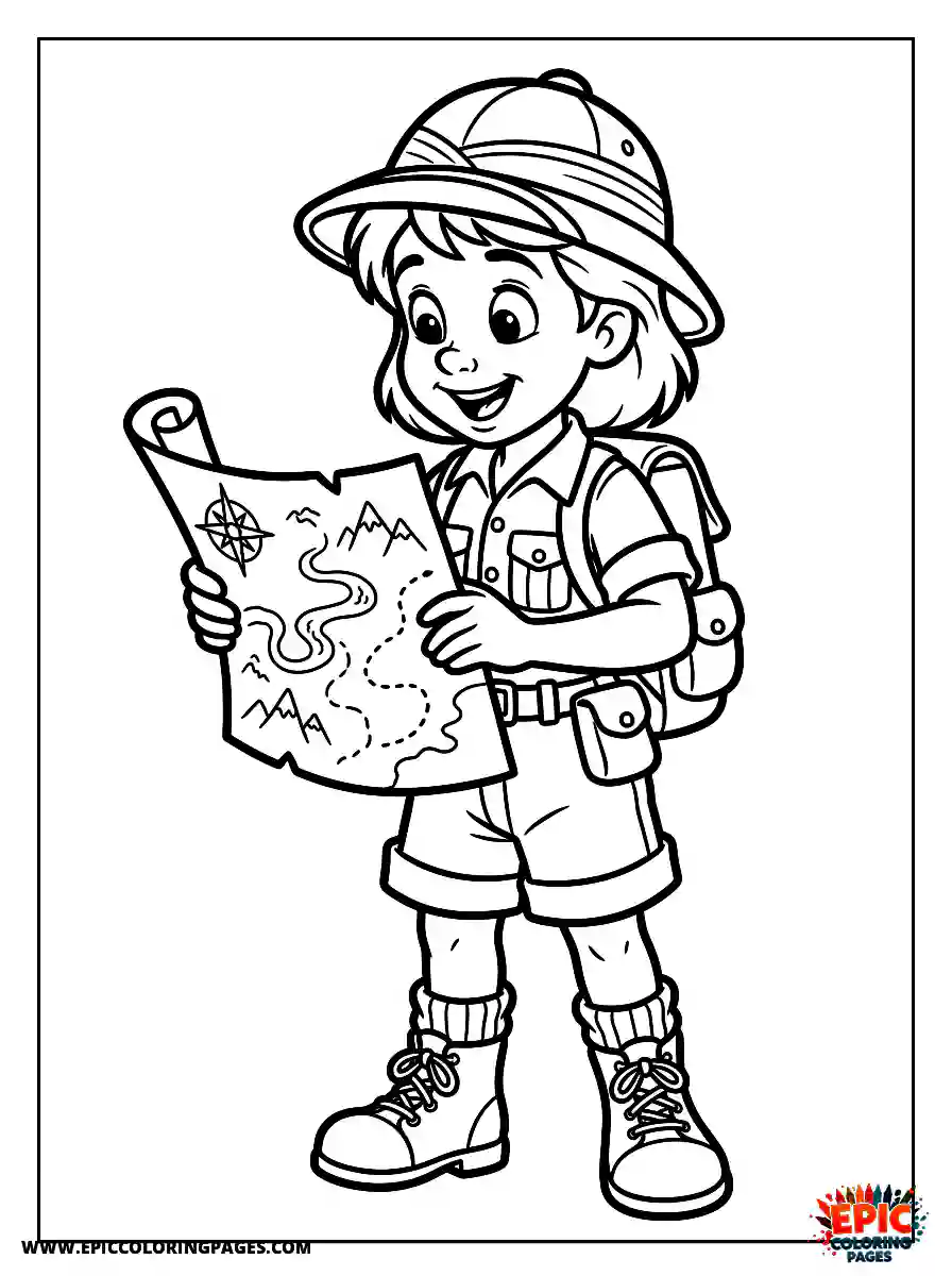 2D Disney Style Girl cute 2d disney style girl dressed as explorer holding map