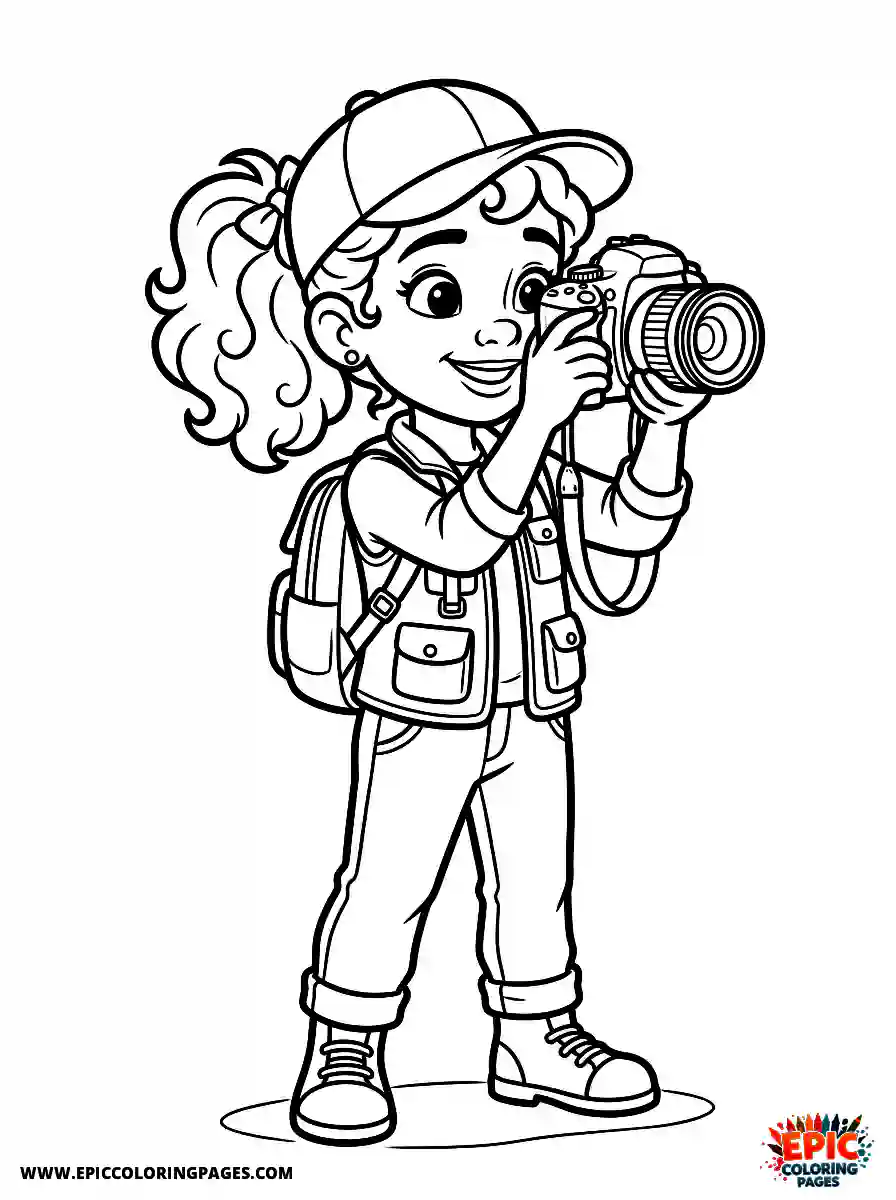 2D Disney Style Girl cute 2d disney style girl dressed as photographer taking pictures