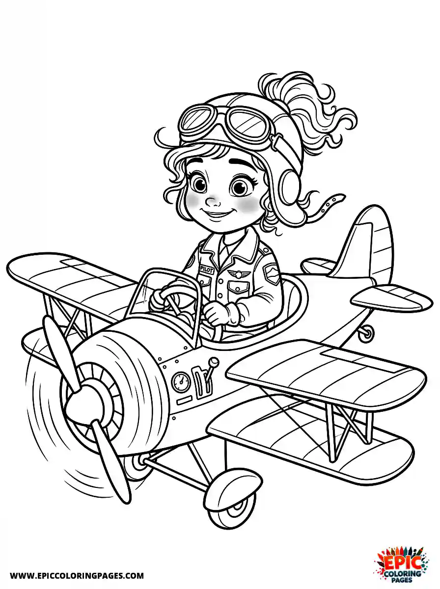 2D Disney Style Girl cute 2d disney style girl dressed as pilot flying airplane