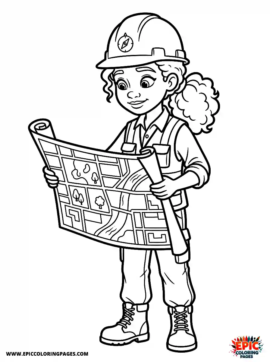 2D Disney Style Girl cute 2d disney style girl dressed as urban planner holding map