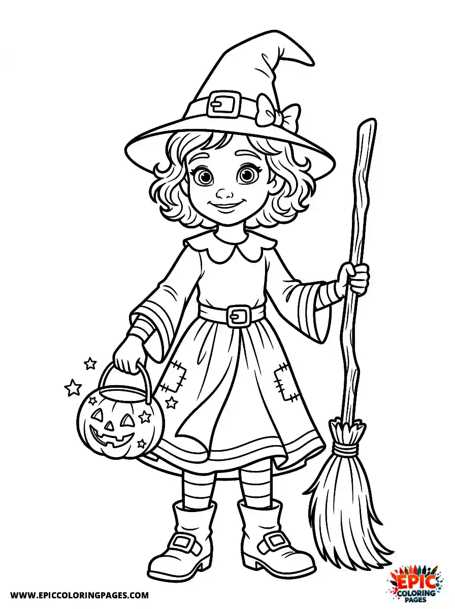 2D Disney Style Girl cute 2d disney style girl dressed as witch for halloween