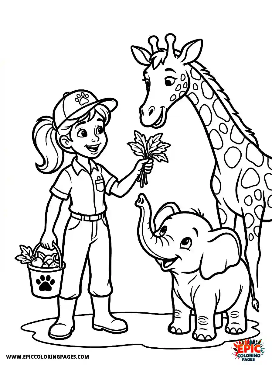 2D Disney Style Girl cute 2d disney style girl dressed as zookeeper feeding animals
