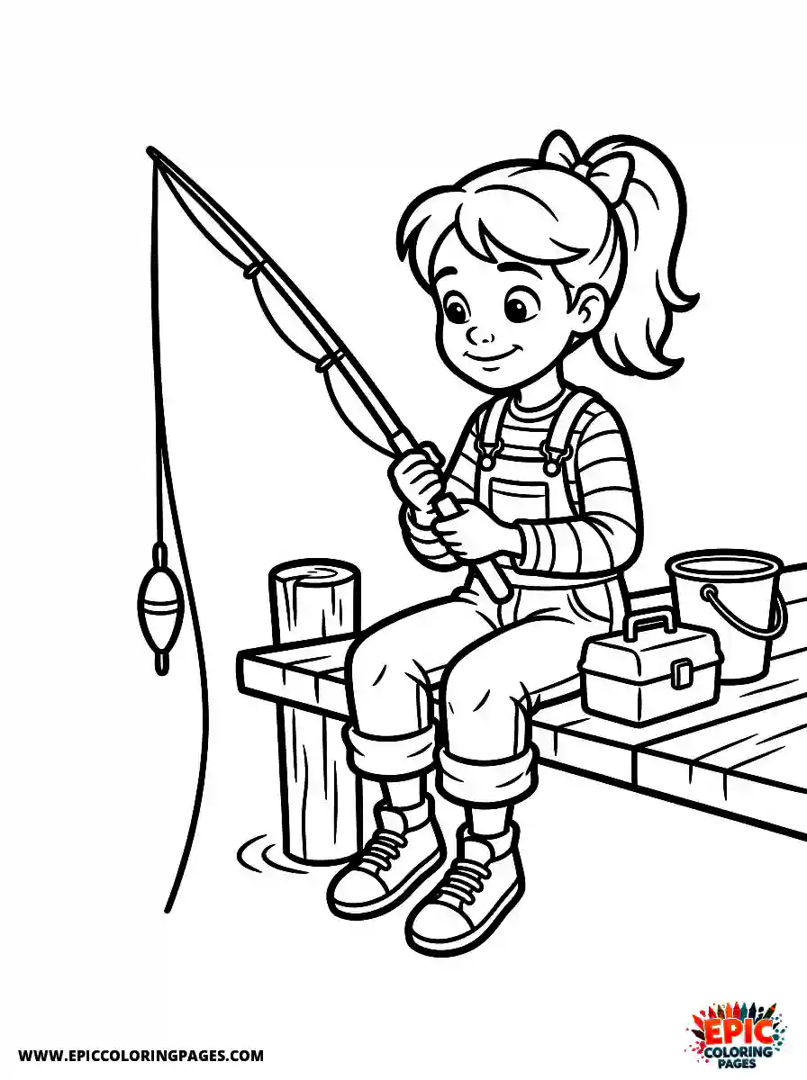 2D Disney Style Girl cute 2d disney style girl fishing at lake with rod