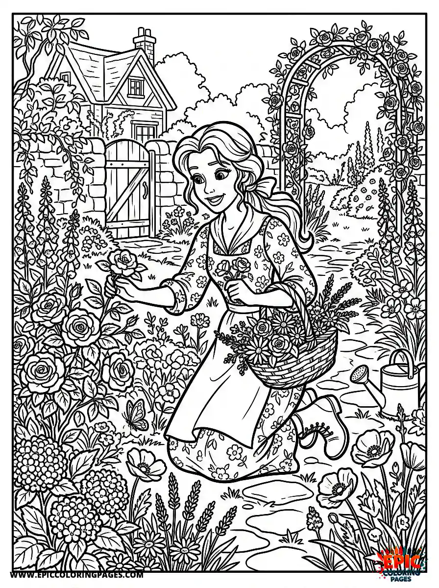 2D Disney Style Girl cute 2d disney style girl picking flowers in garden