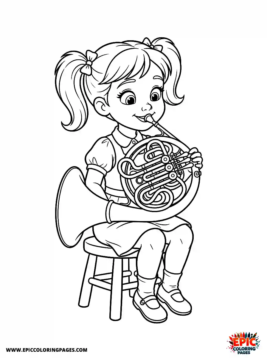 2D Disney Style Girl cute 2d disney style girl playing brass french horn