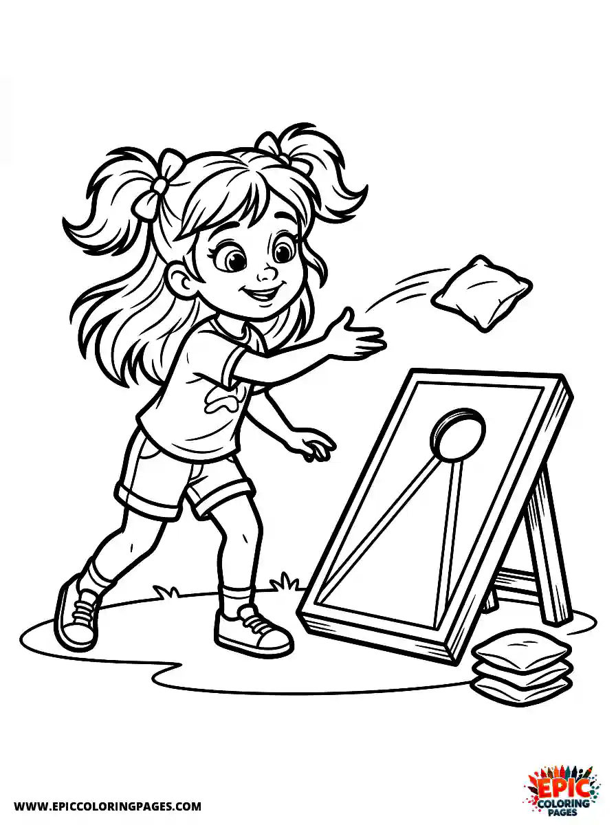 2D Disney Style Girl cute 2d disney style girl playing cornhole toss game