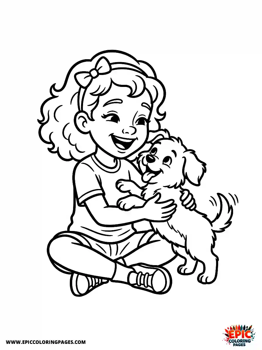 2D Disney Style Girl cute 2d disney style girl playing with puppy at home