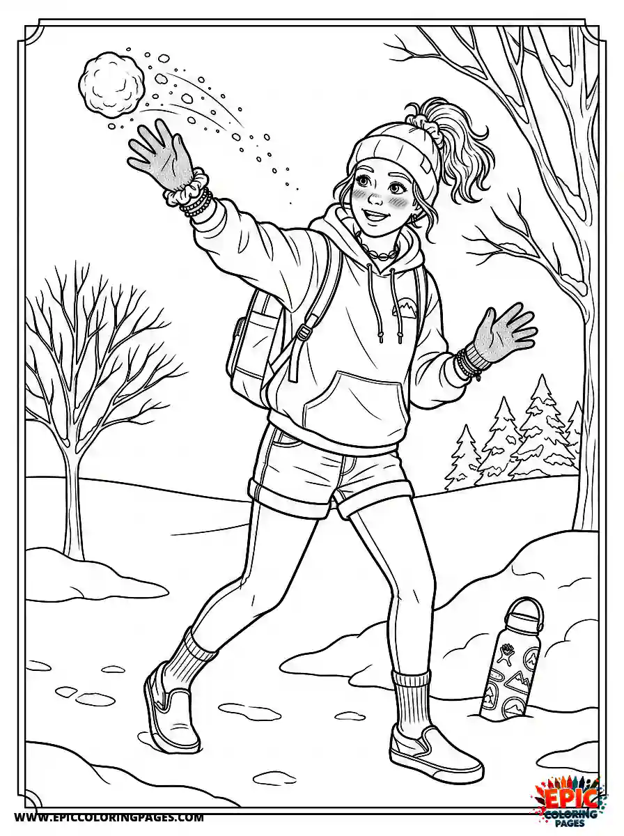 VSCO Girl cute action shot of a vsco girl throwing a snowball playfully