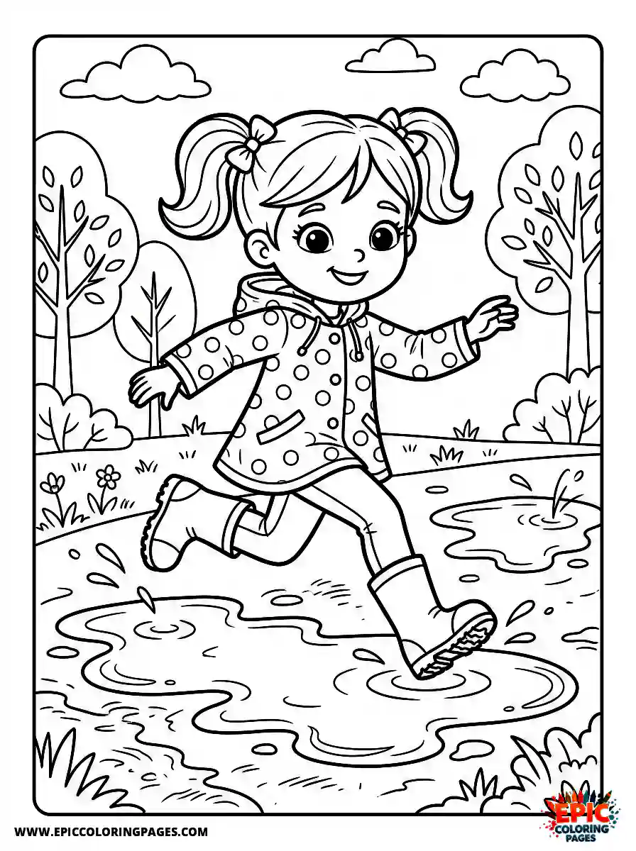 Cartoon Girl cute cartoon girl jumping over puddles with one leg raised