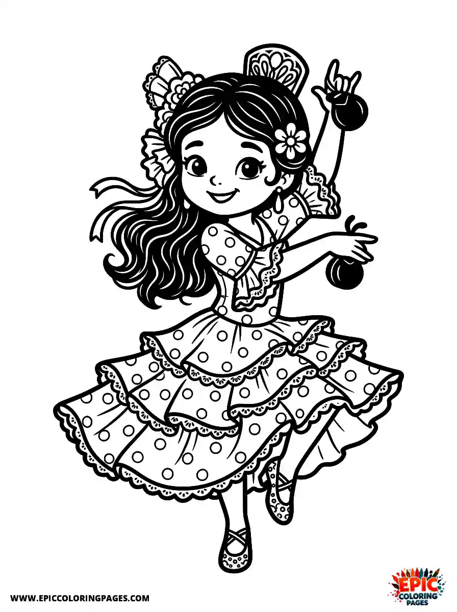 Cartoon Girl cute cartoon girl playing castanets spanish dance