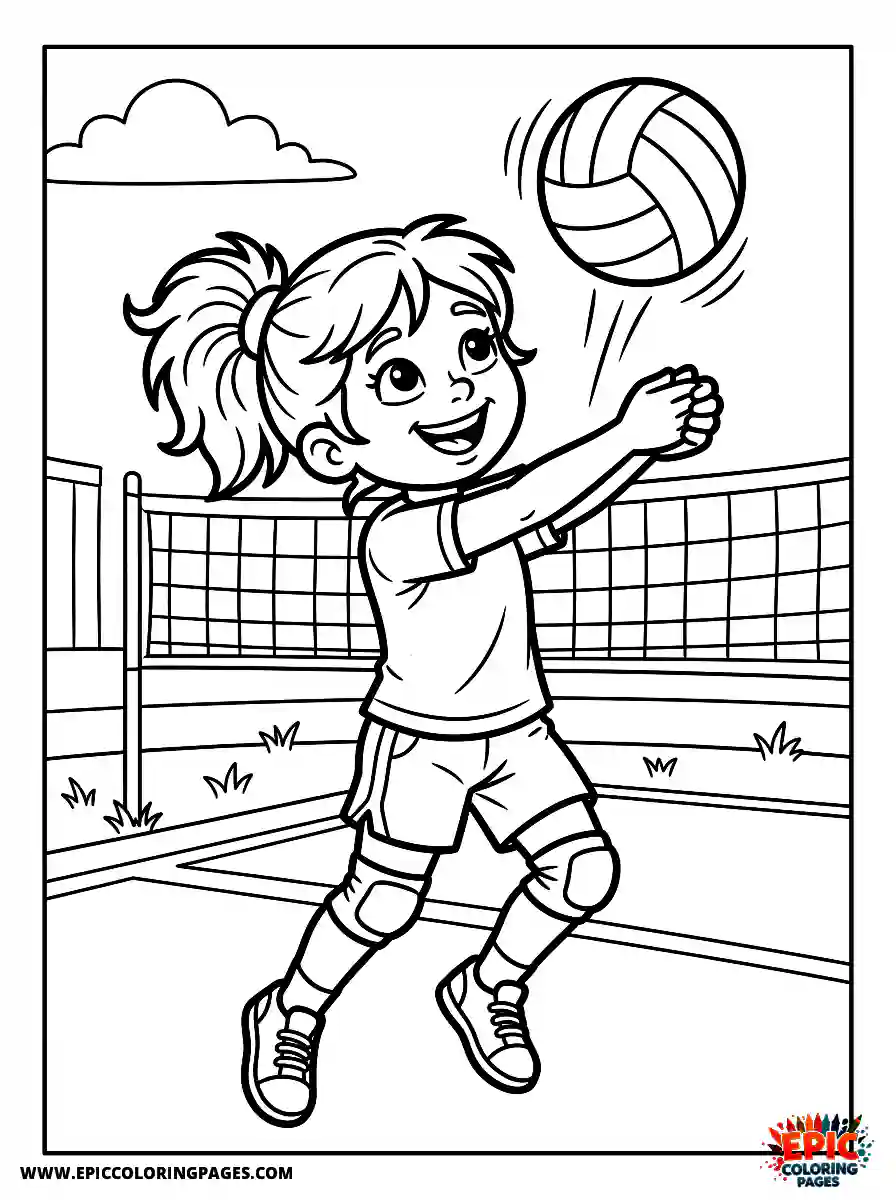 Cartoon Girl cute cartoon girl playing volleyball hitting the ball upward