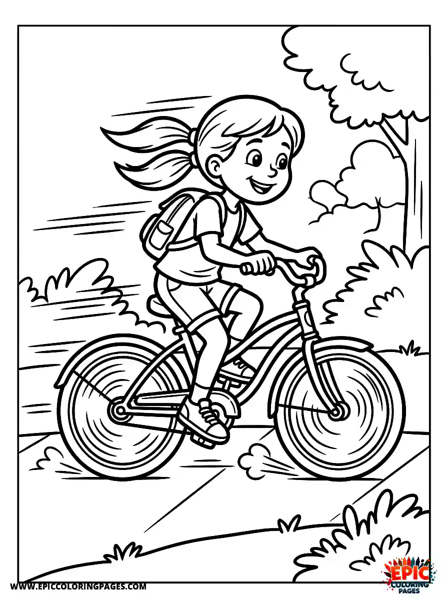 Cartoon Girl cute cartoon girl riding a bicycle fast dynamic motion blur pose side angle