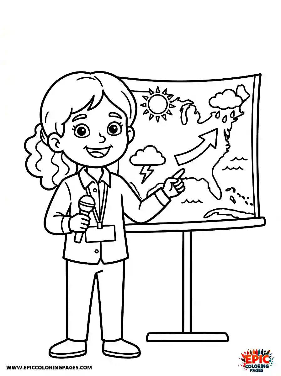 Detailed Girl cute detailed girl as a meteorologist forecasting the weather