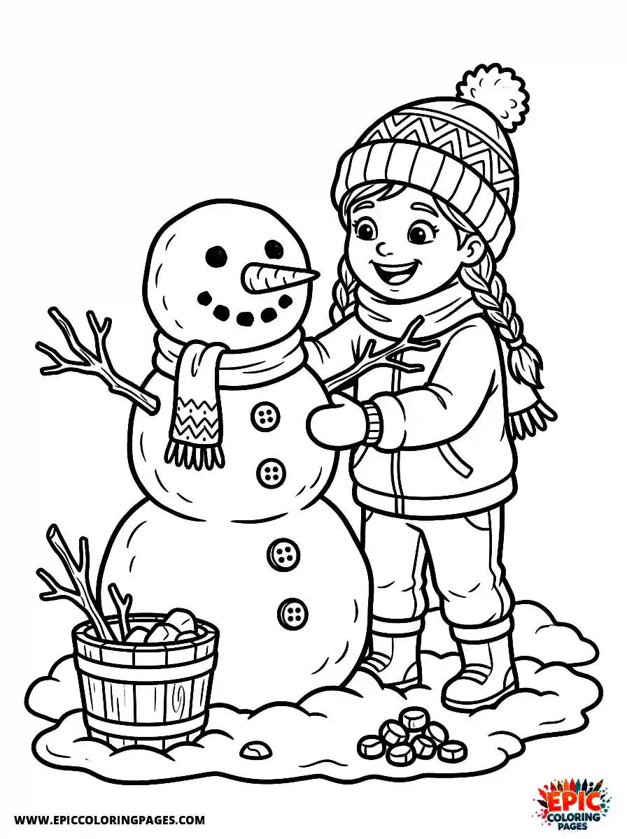 Detailed Girl cute detailed girl making a snowman in winter
