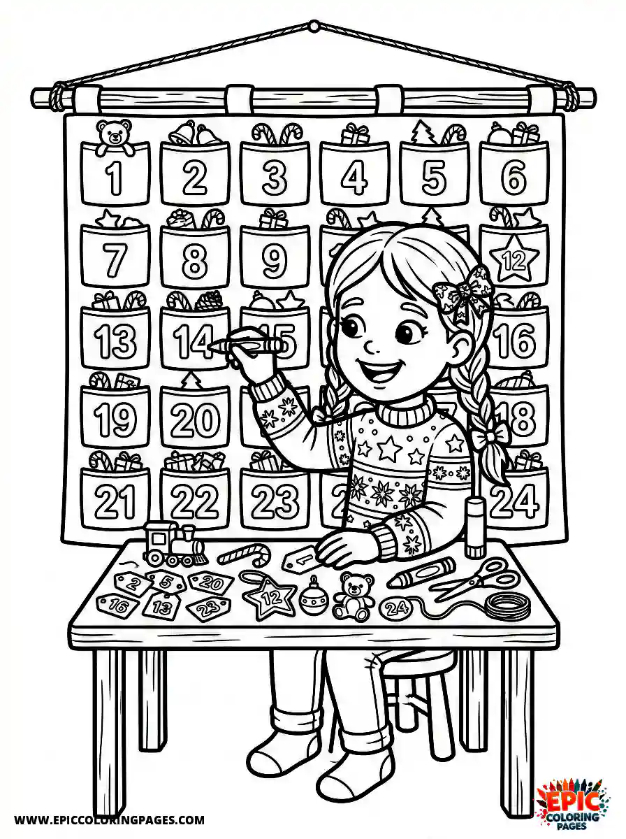 Detailed Girl cute detailed girl making an advent calendar for christmas