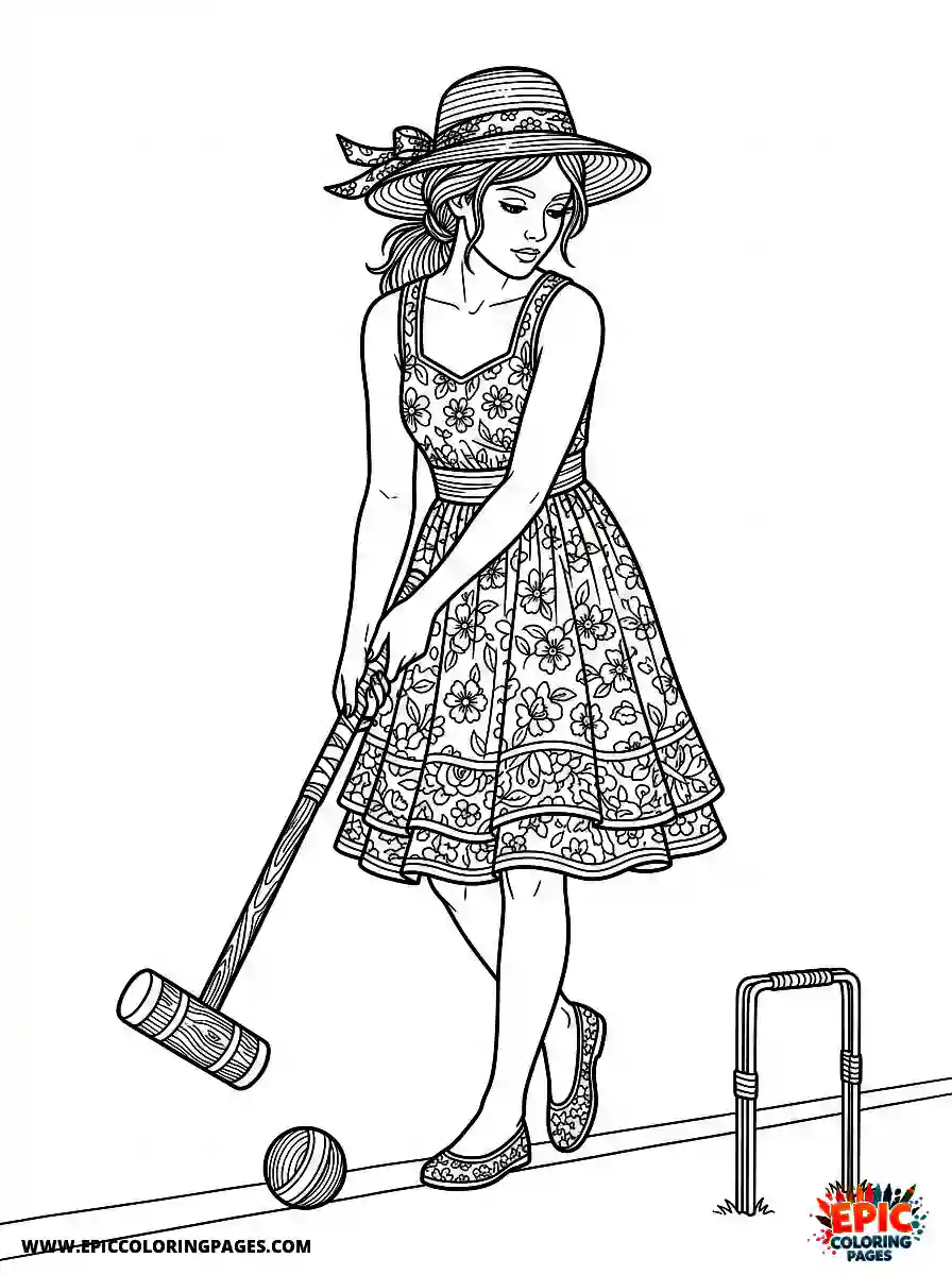 Detailed Girl cute detailed girl playing croquet on a lawn