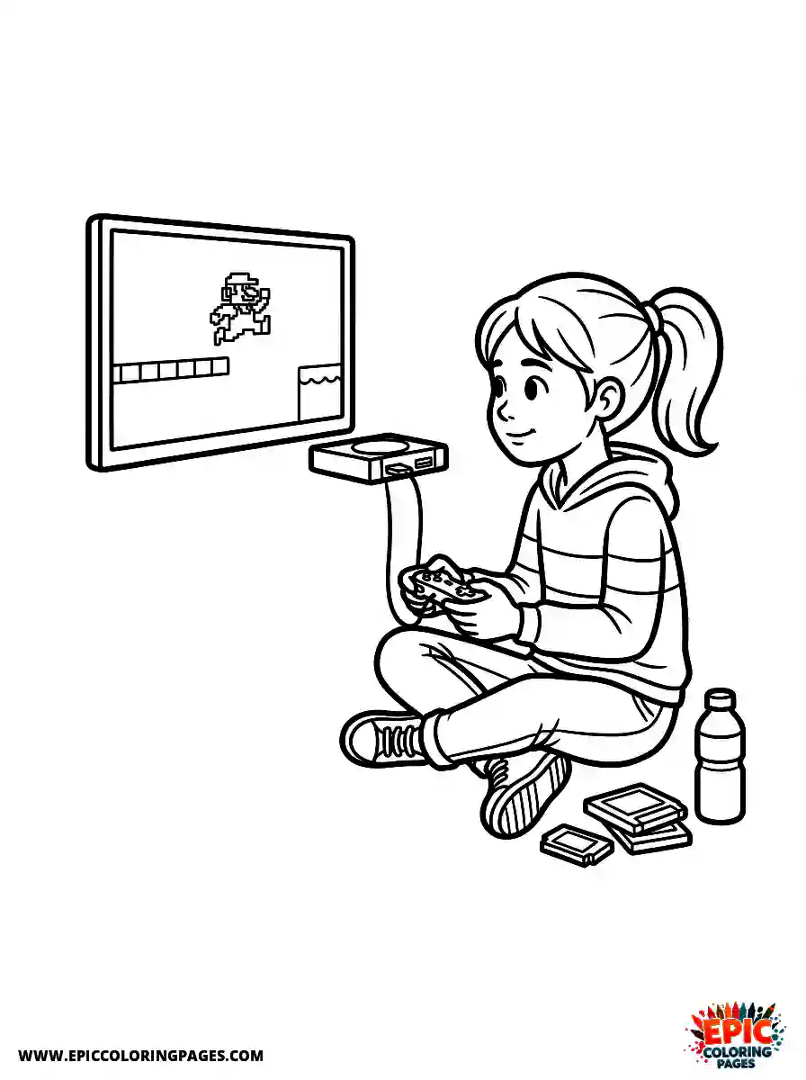 Detailed Girl cute detailed girl playing video games at home