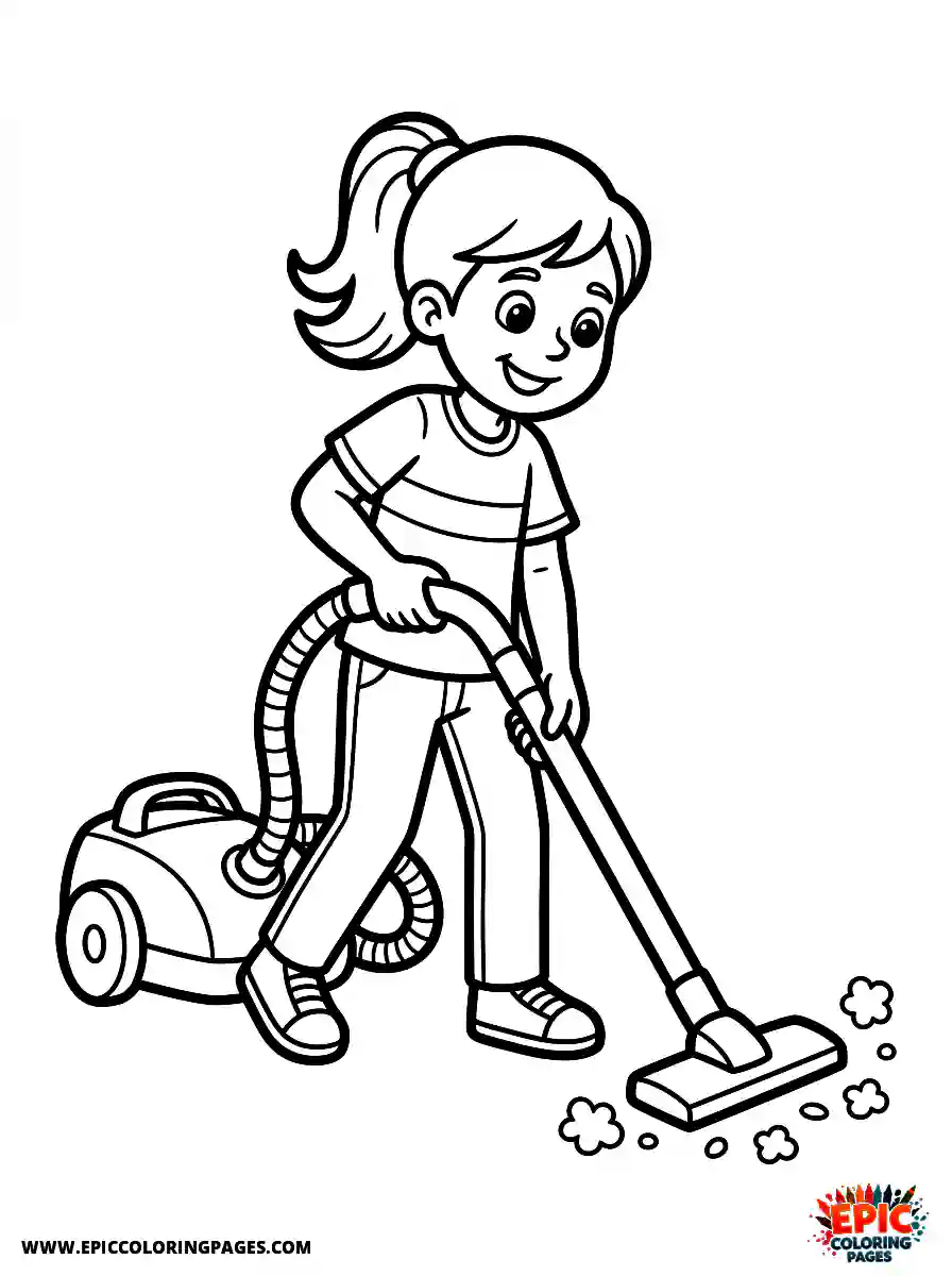 Detailed Girl cute detailed girl vacuum cleaning a room
