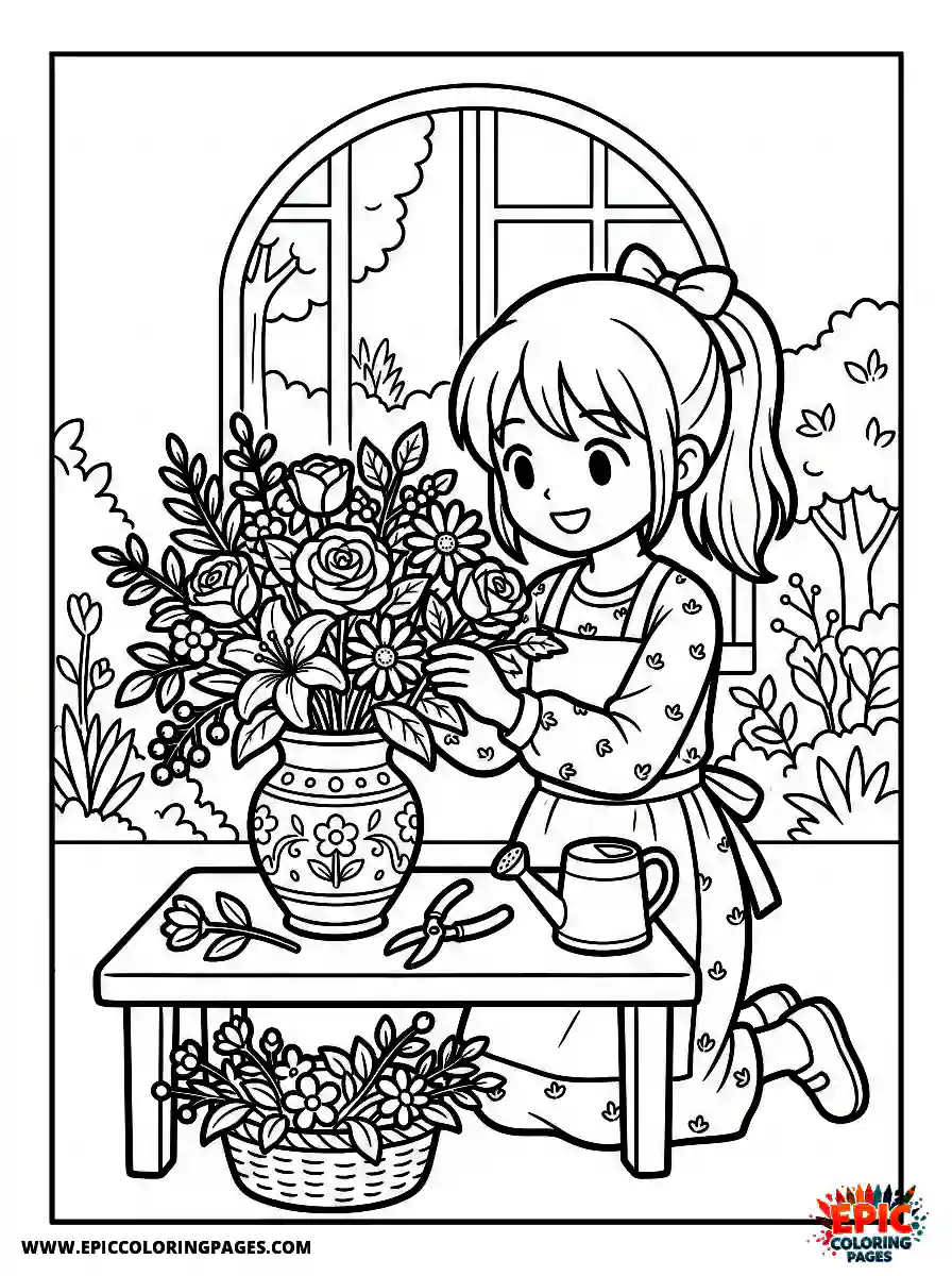Manga Girl cute manga girl arranging flowers in vase
