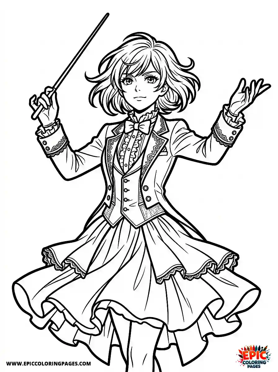 Manga Girl cute manga girl as conductor leading orchestra
