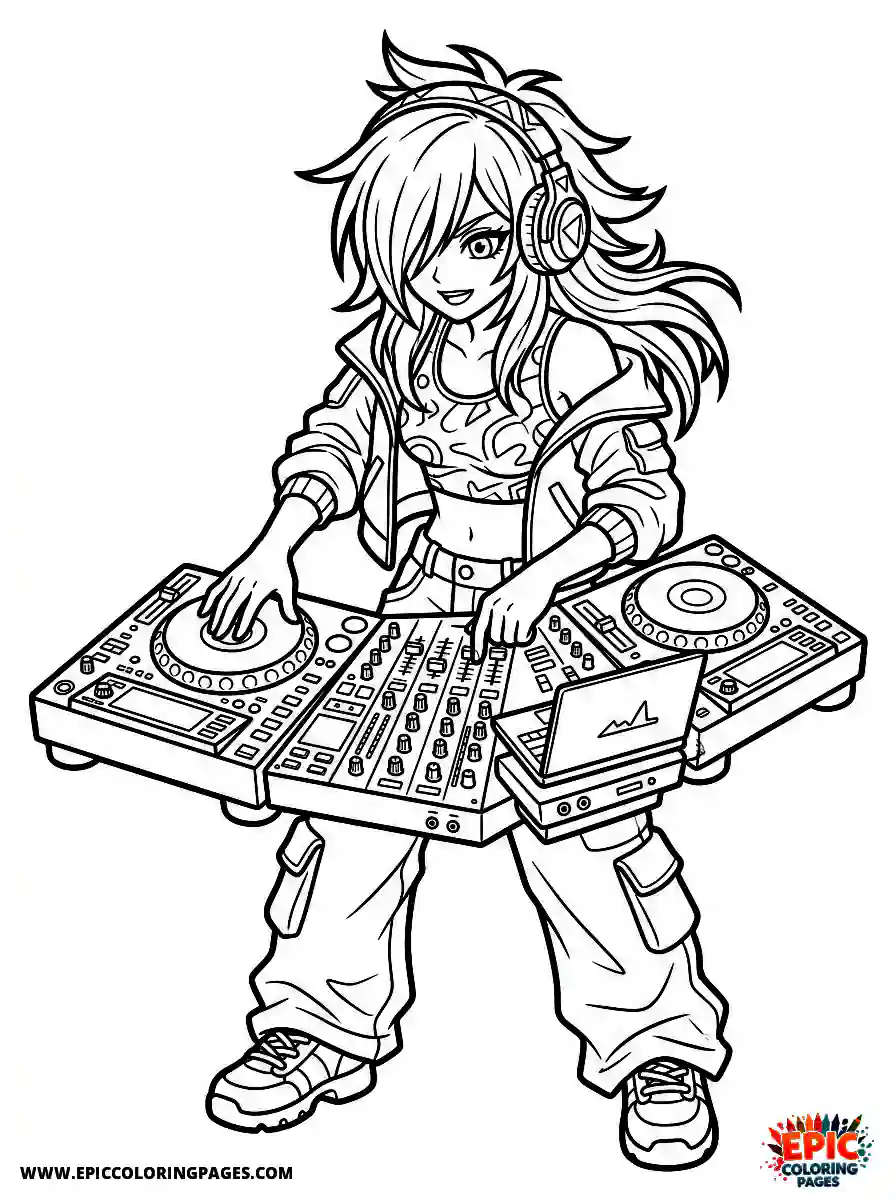Manga Girl cute manga girl as dj mixing music