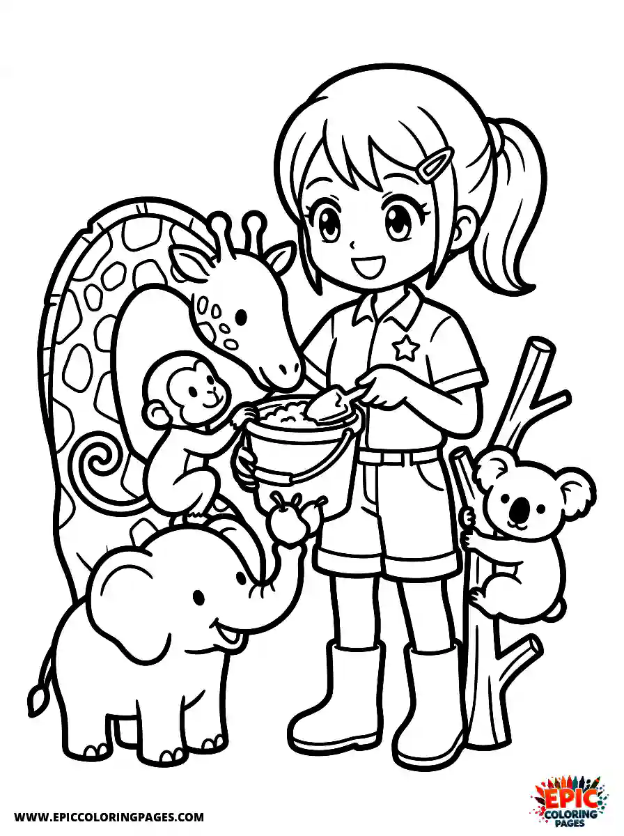 Manga Girl cute manga girl as zookeeper feeding animals