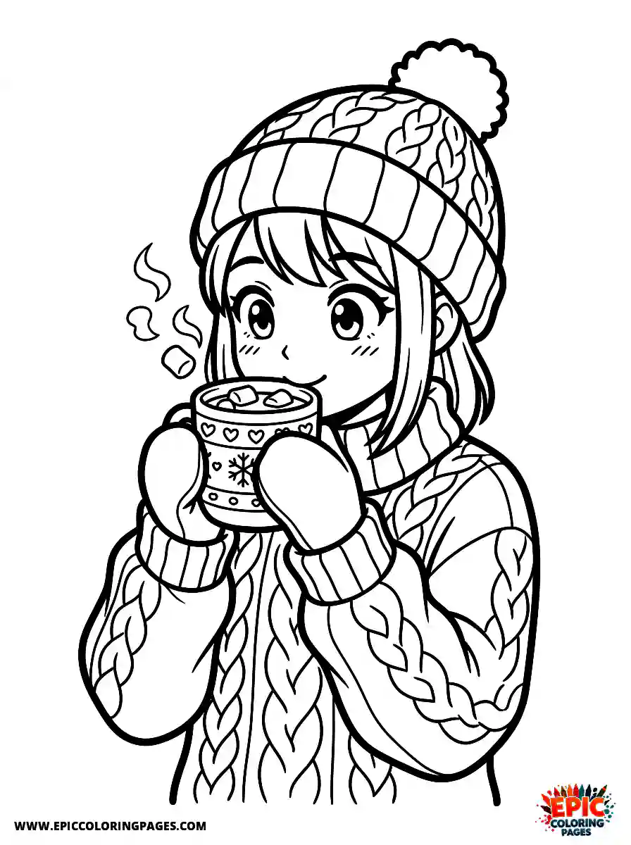 Manga Girl cute manga girl drinking hot chocolate in winter