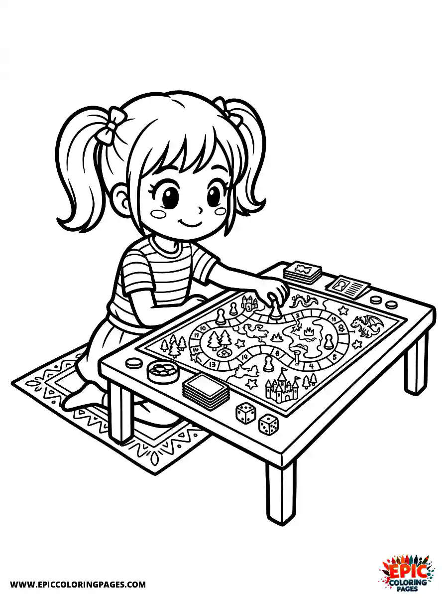 Manga Girl cute manga girl playing board games at home