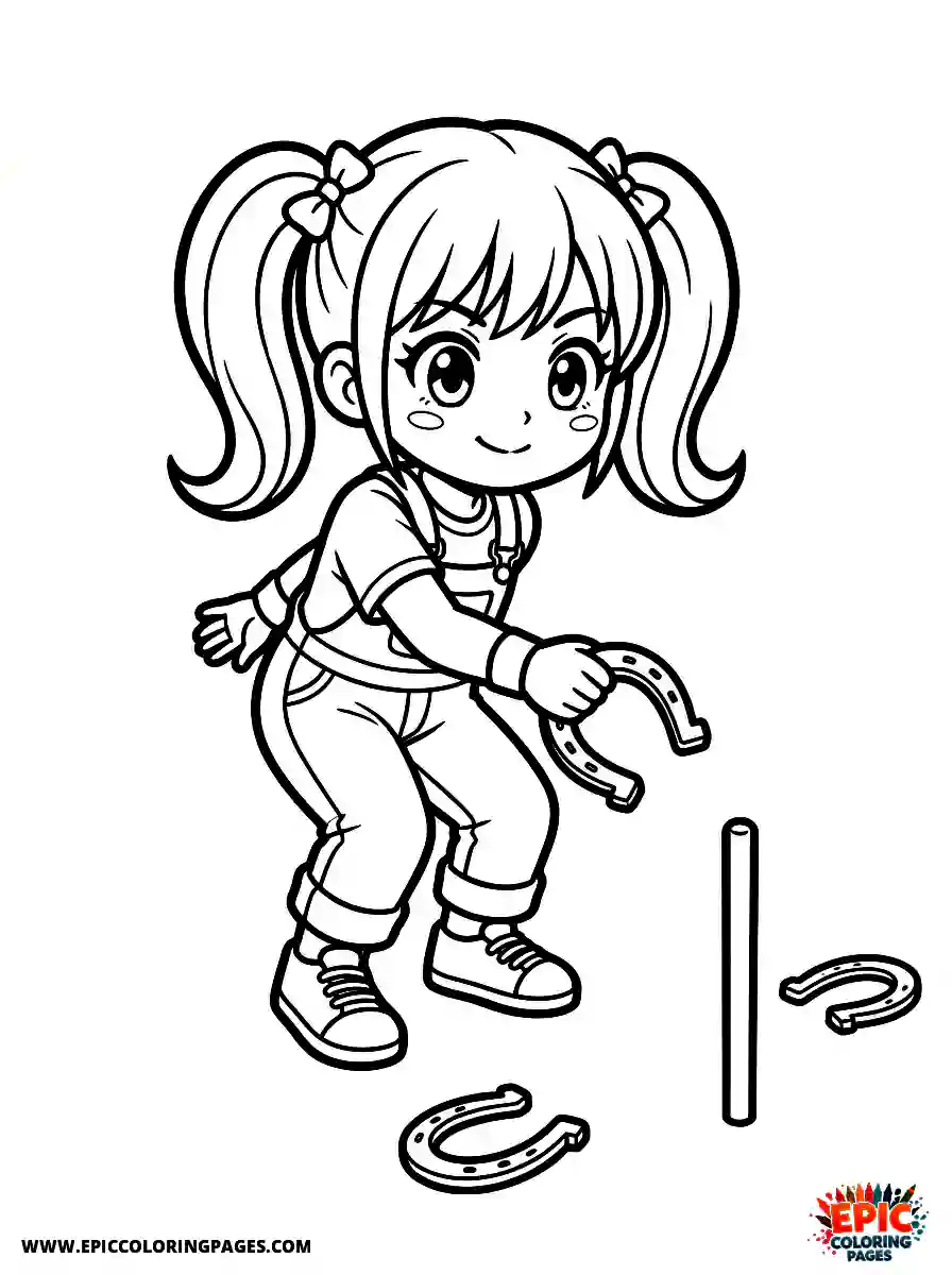 Manga Girl cute manga girl playing horseshoes game backyard