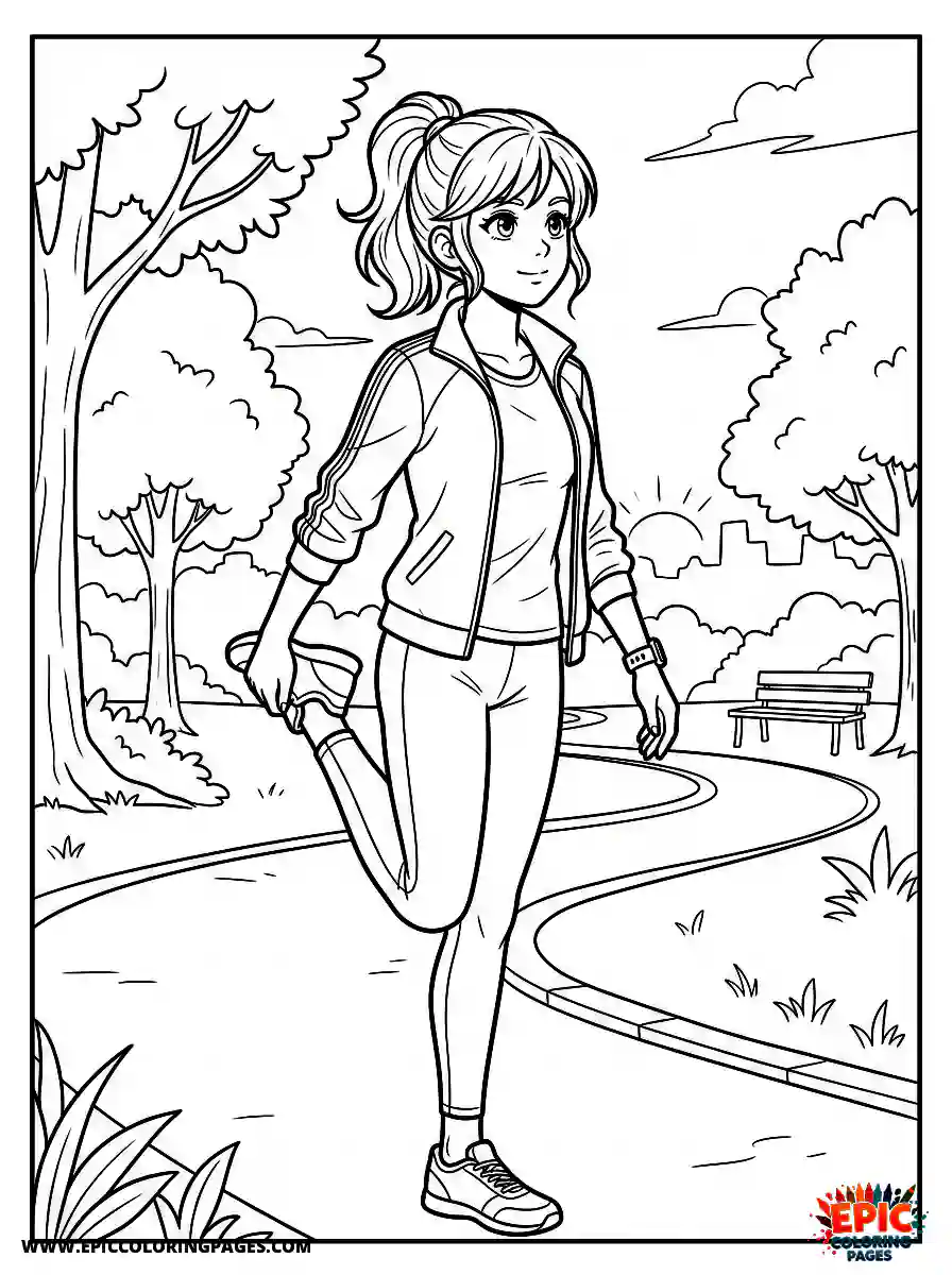 Manga Girl cute manga girl stretching before morning jog