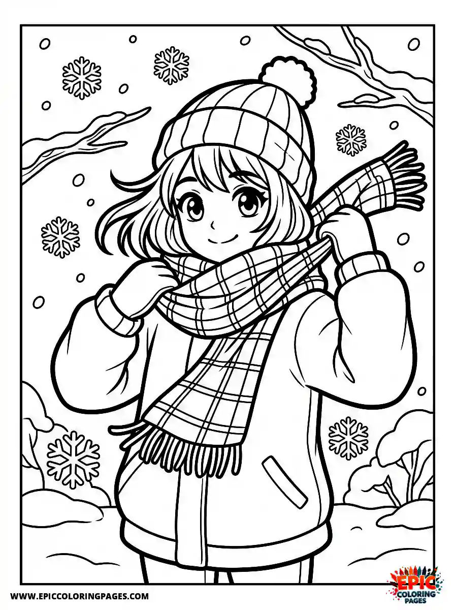 Manga Girl cute manga girl wrapping a scarf around her neck in winter cozy motion