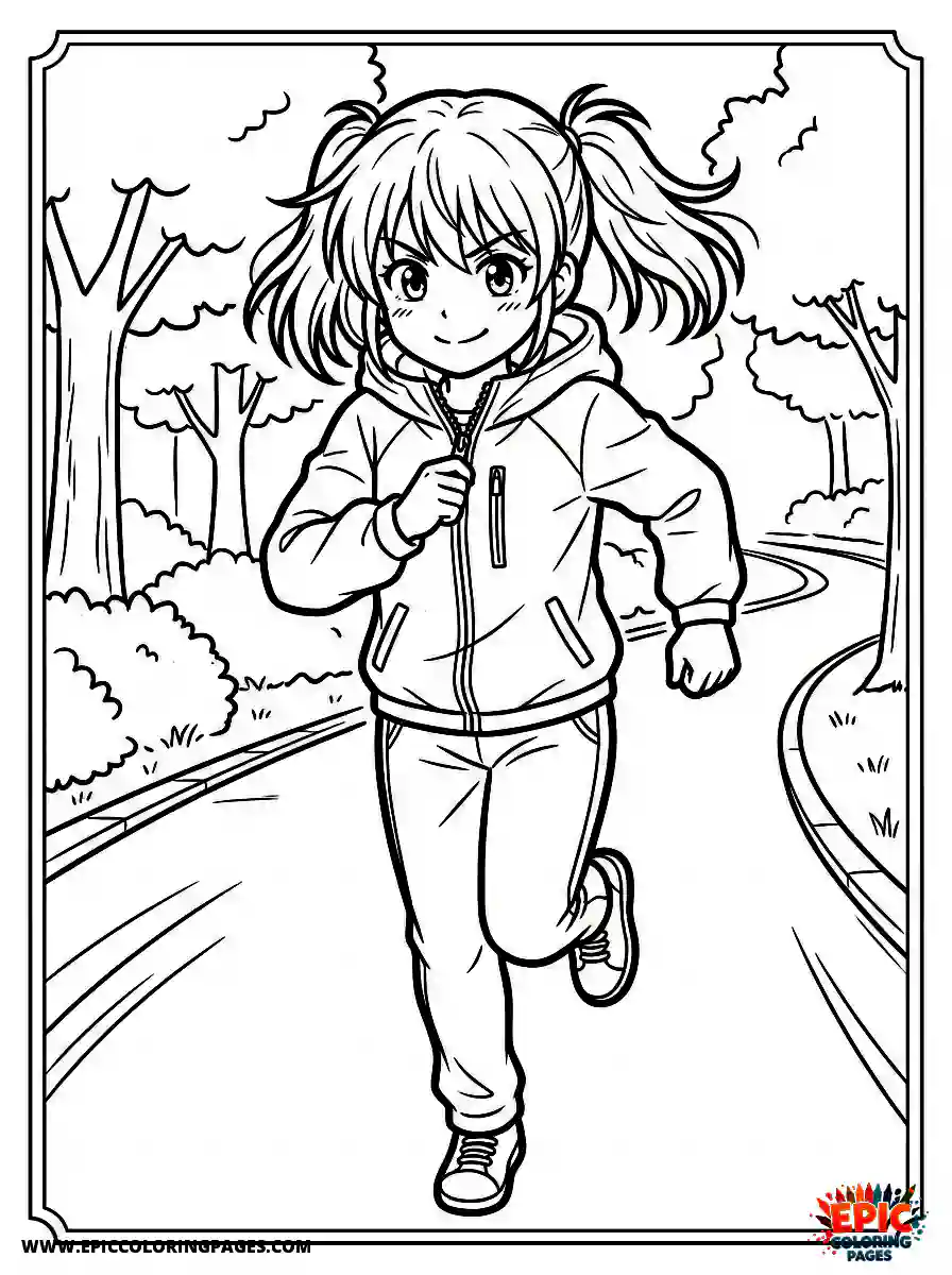 Manga Girl cute manga girl zipping up a jacket quickly before running brisk action
