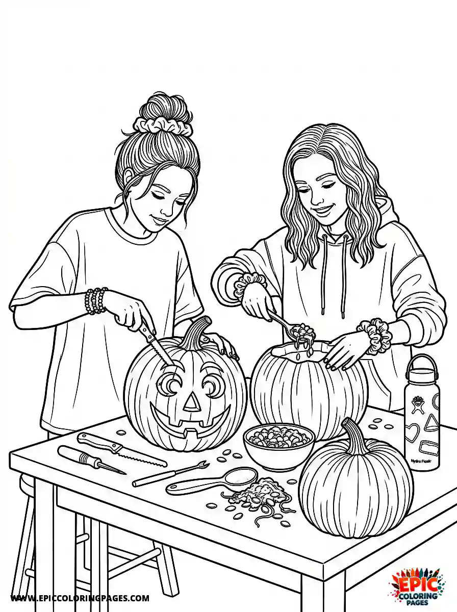 VSCO Girl cute vsco girl carving pumpkin for halloween