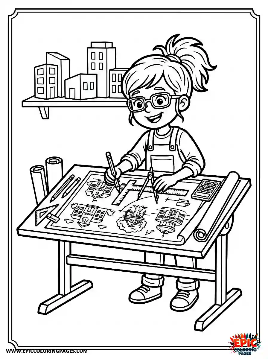 Detailed Girl detailed girl as an architect designing buildings