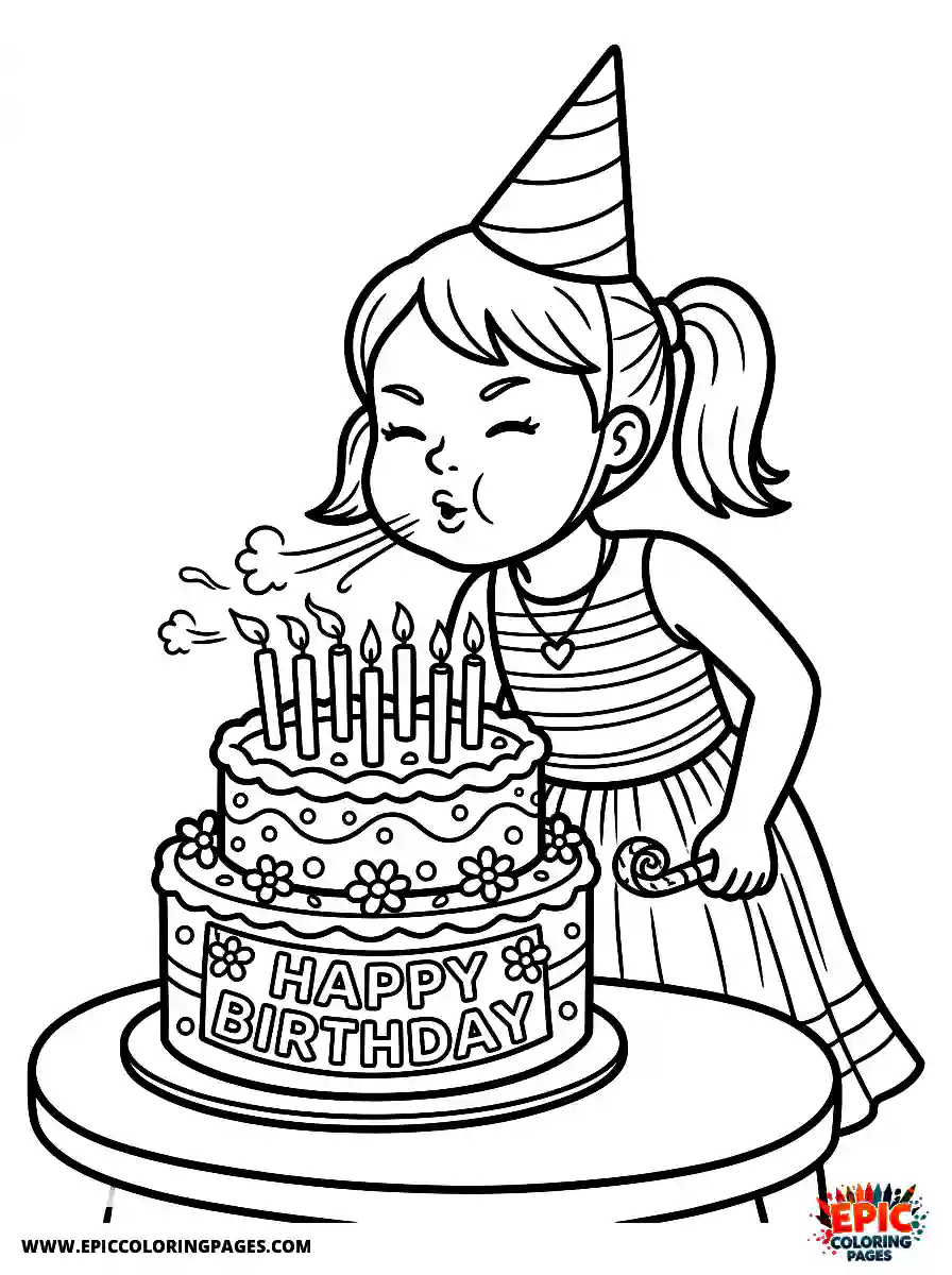 Detailed Girl detailed girl blowing birthday candles on a cake