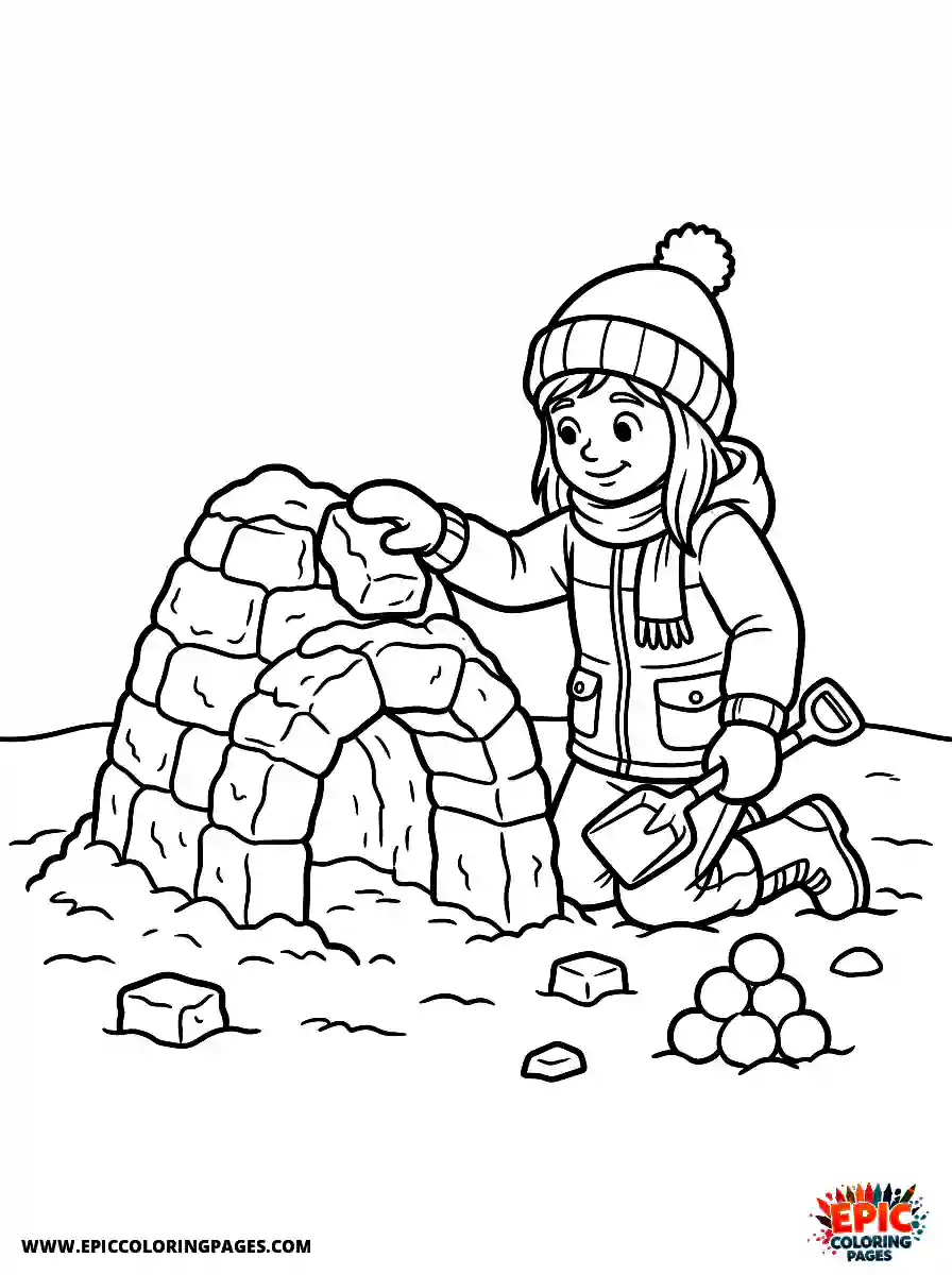 Detailed Girl detailed girl building a snow fort in winter