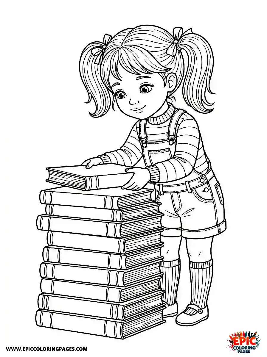 Detailed Girl detailed girl carefully stacking books in a pile
